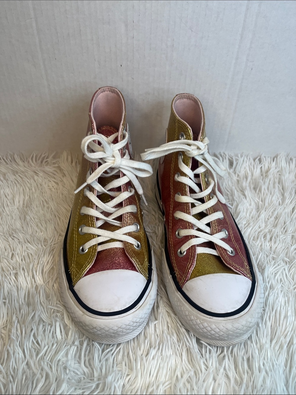 Converse Kids High Top Sneakers in Gold and Pink